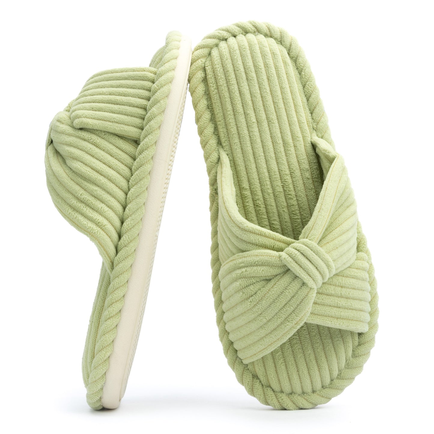 Chantomoo Slippers for Women Memory Foam House Womens Slipper Slides Home Bedroom Bathroom Spa Open Toe Corduroy Bow Slippers Cozy Comfortable