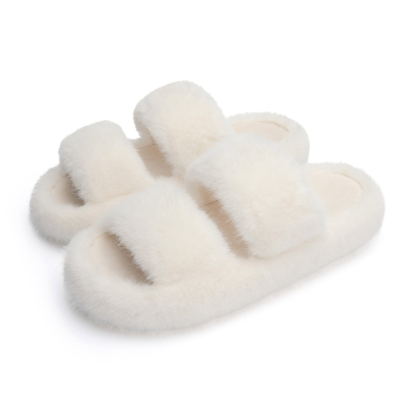 Chantomoo Women's Slippers Memory Foam Slippers for Women Fuzzy Comfy Faux Fur House Shoes Furry Indoor Open Toe Slippers Two Bands Gift Slippers