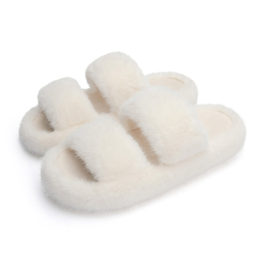 Chantomoo Women's Slippers Memory Foam Slippers for Women Fuzzy Comfy Faux Fur House Shoes Furry Indoor Open Toe Slippers Two Bands Gift Slippers