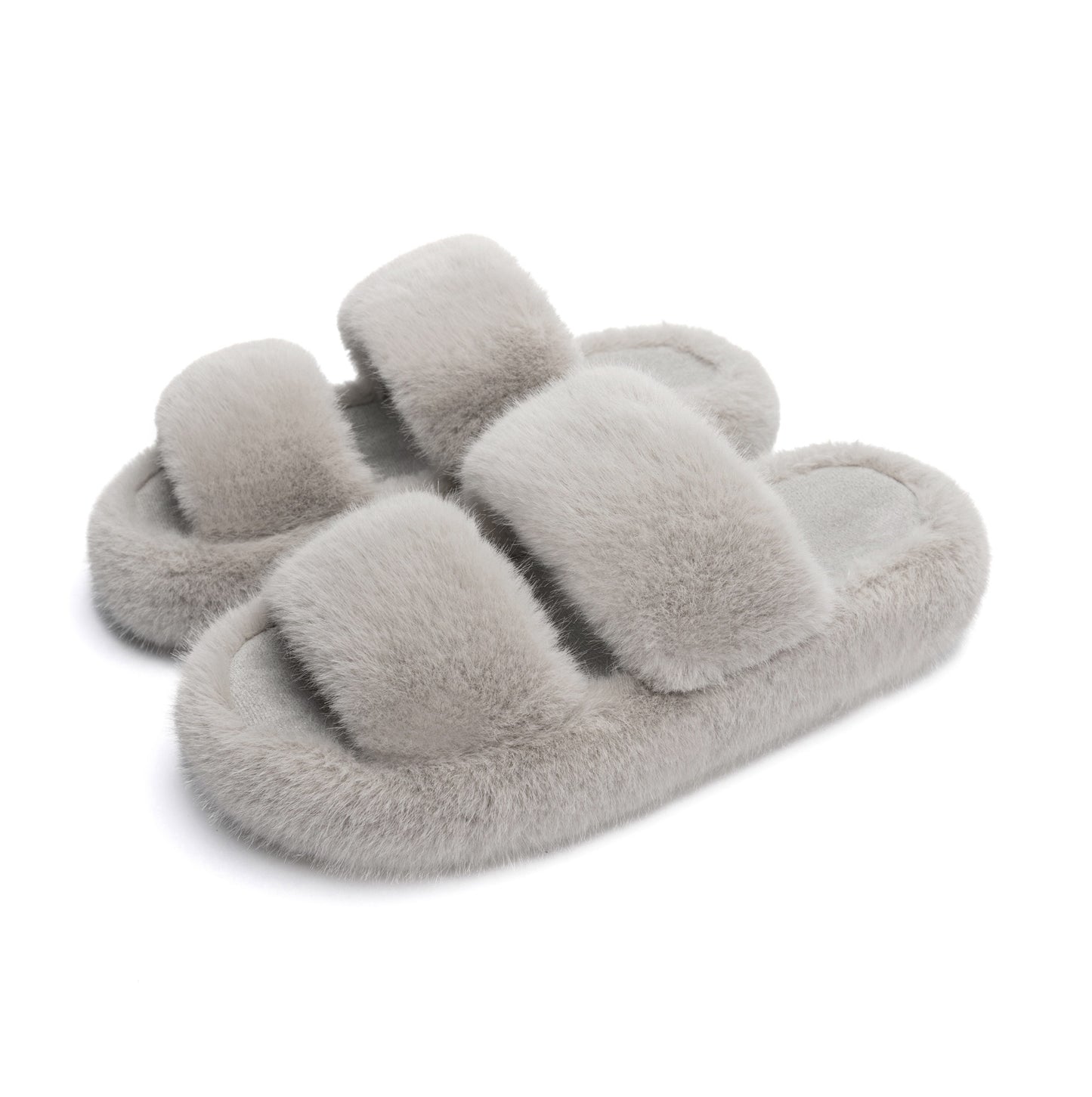 Chantomoo Women's Slippers Memory Foam Slippers for Women Fuzzy Comfy Faux Fur House Shoes Furry Indoor Open Toe Slippers Two Bands Gift Slippers