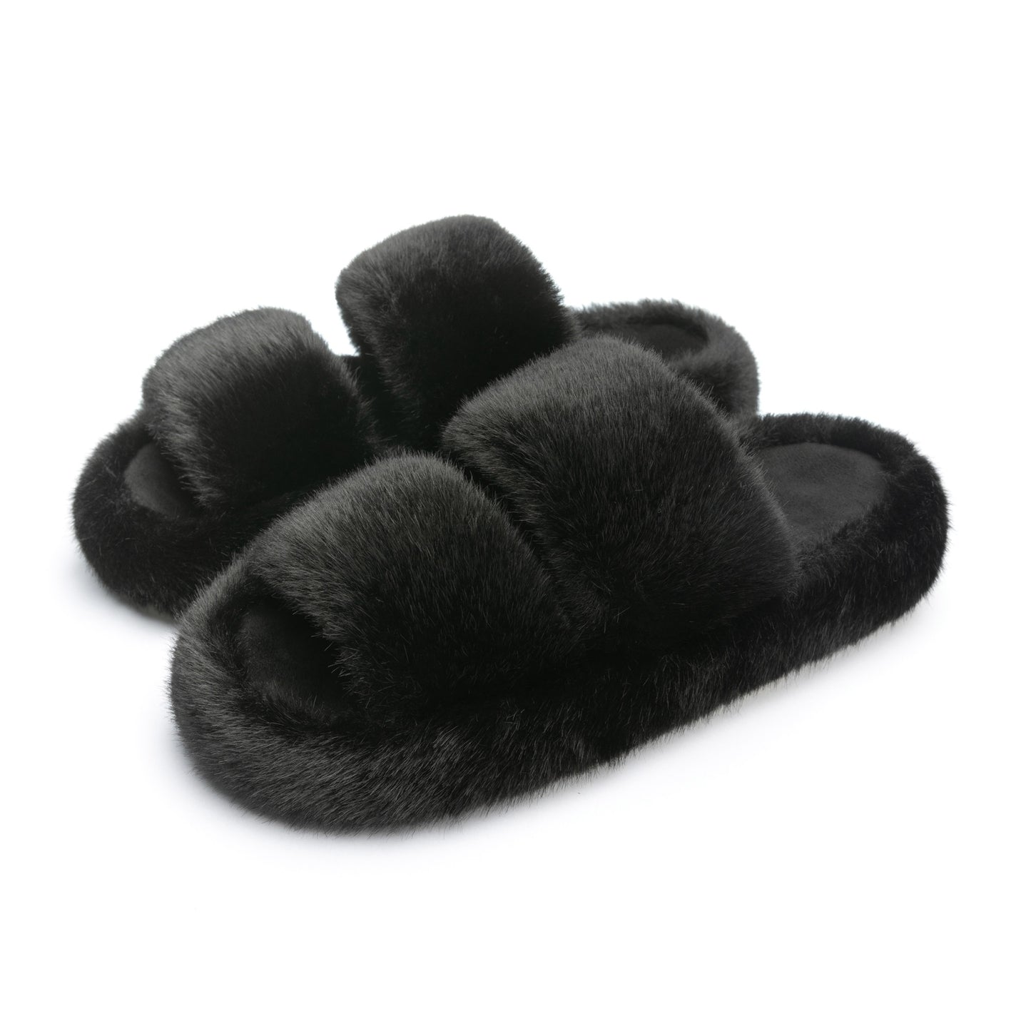 Chantomoo Women's Slippers Memory Foam Slippers for Women Fuzzy Comfy Faux Fur House Shoes Furry Indoor Open Toe Slippers Two Bands Gift Slippers
