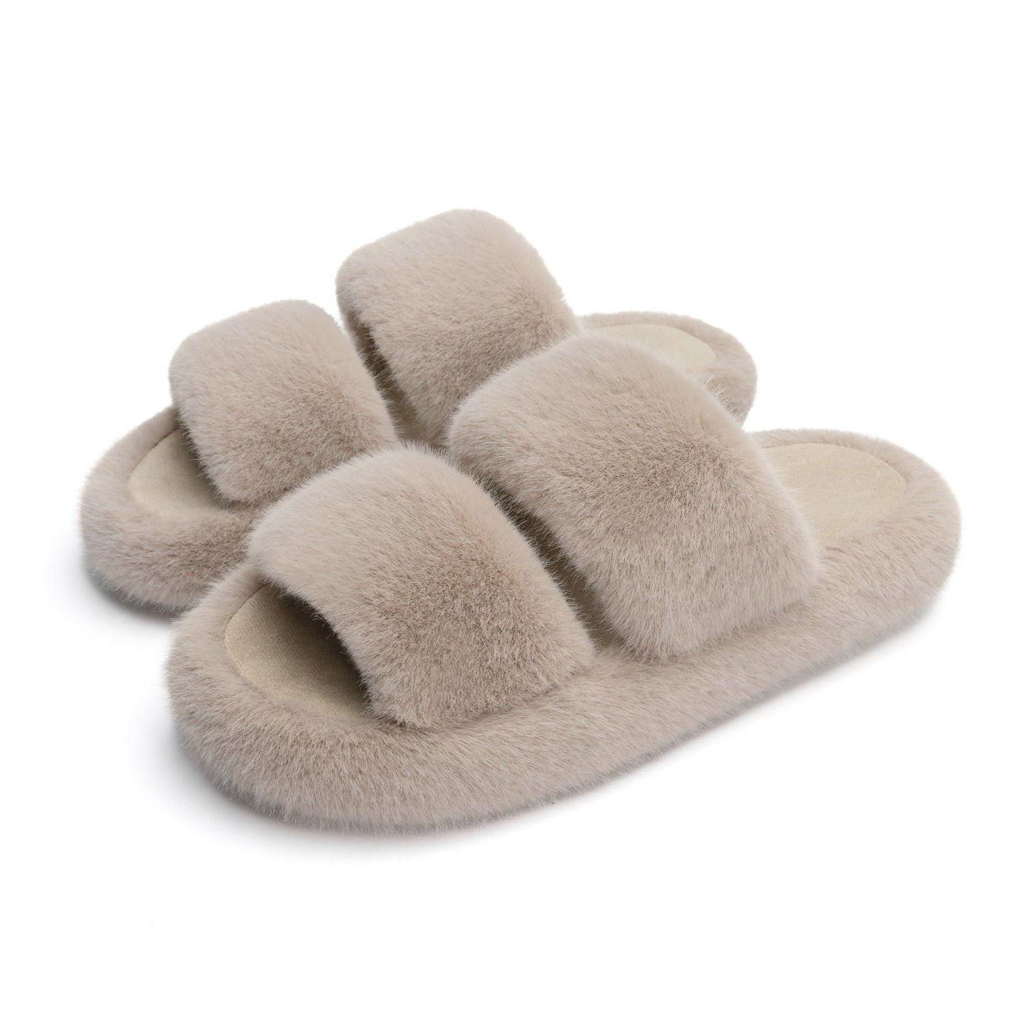 Chantomoo Women's Slippers Memory Foam Slippers for Women Fuzzy Comfy Faux Fur House Shoes Furry Indoor Open Toe Slippers Two Bands Gift Slippers