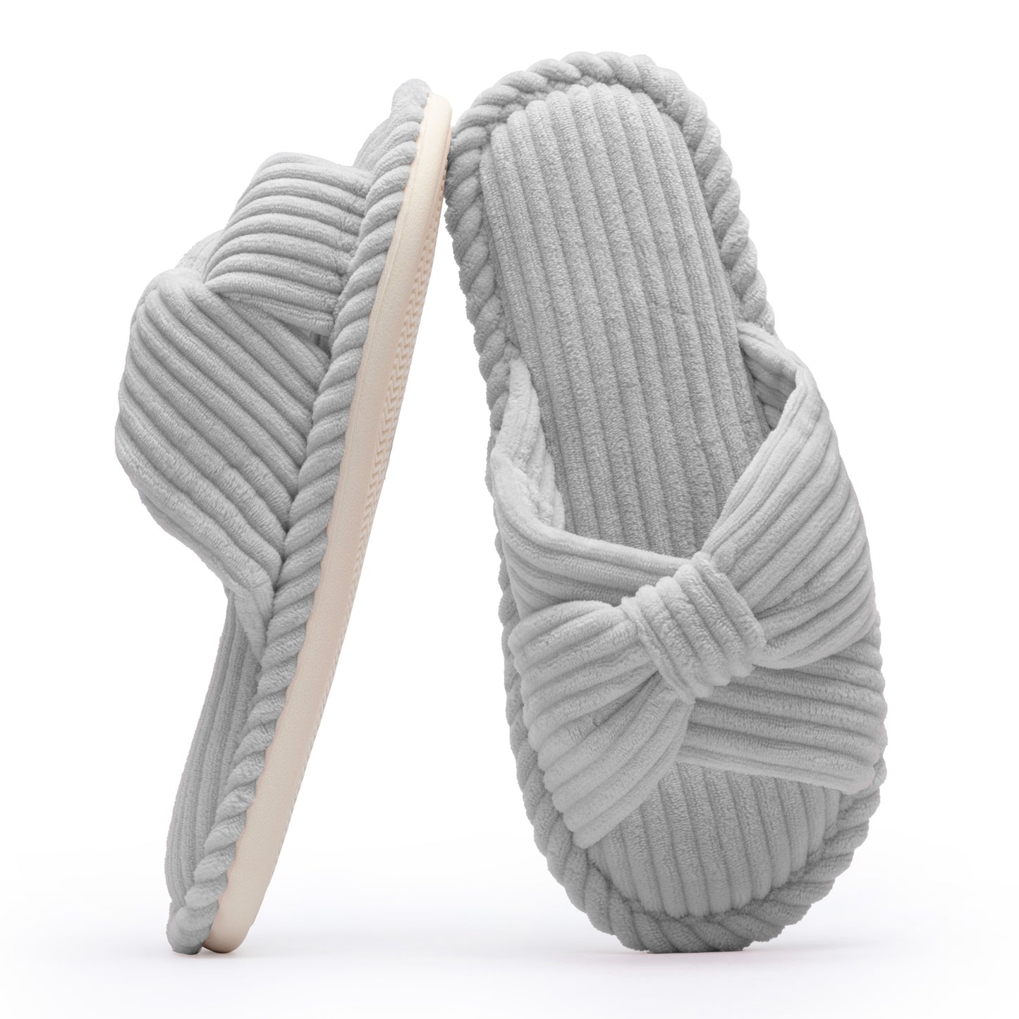 Chantomoo Slippers for Women Memory Foam House Womens Slipper Slides Home Bedroom Bathroom Spa Open Toe Corduroy Bow Slippers Cozy Comfortable