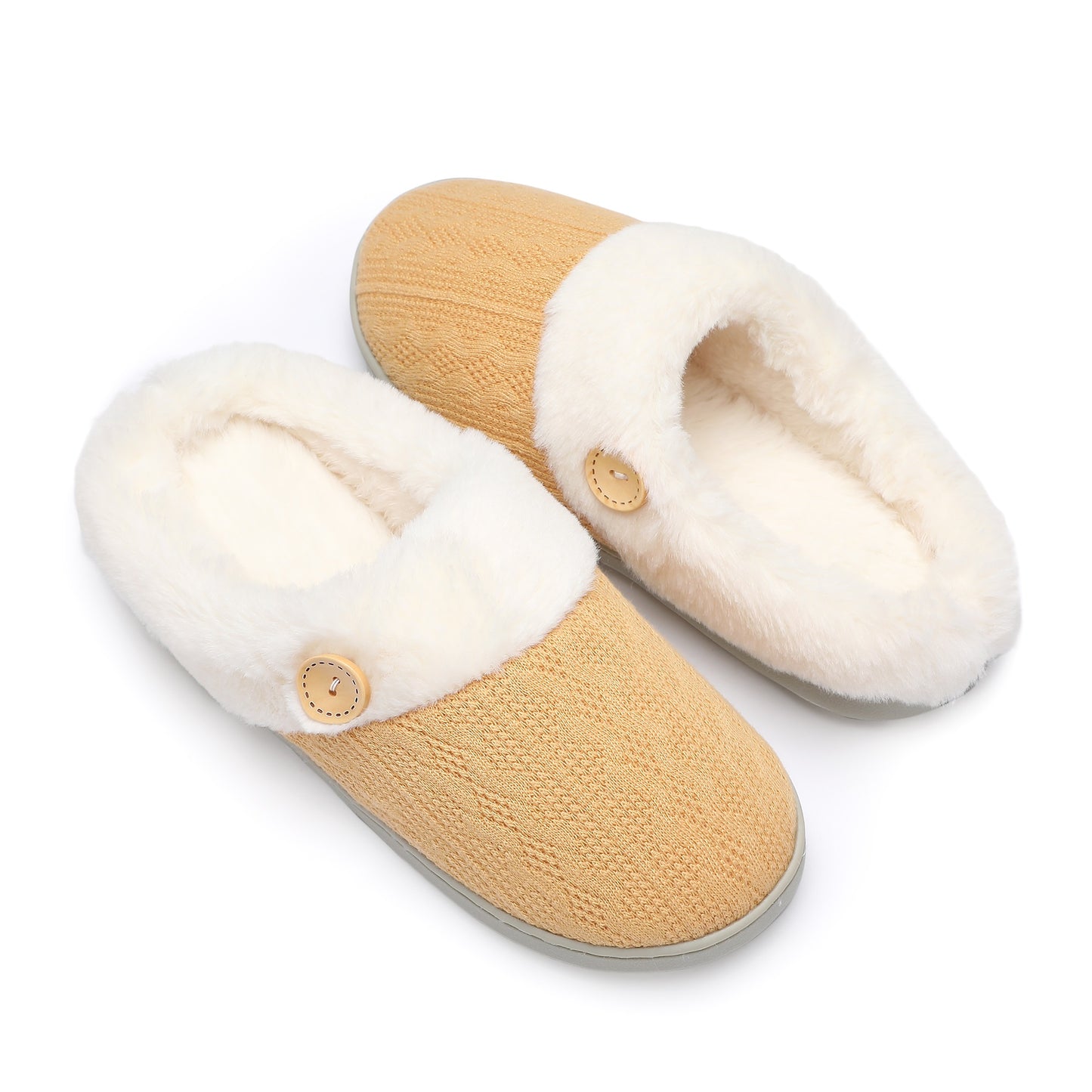 Chantomoo Womens Slipper Warm Comfy Memory Foam House Slippers Knitted Shoes Faux Fur Lined Anti-Skid Rubber Sole Bedroom Cozy Indoor Outdoor Slippers