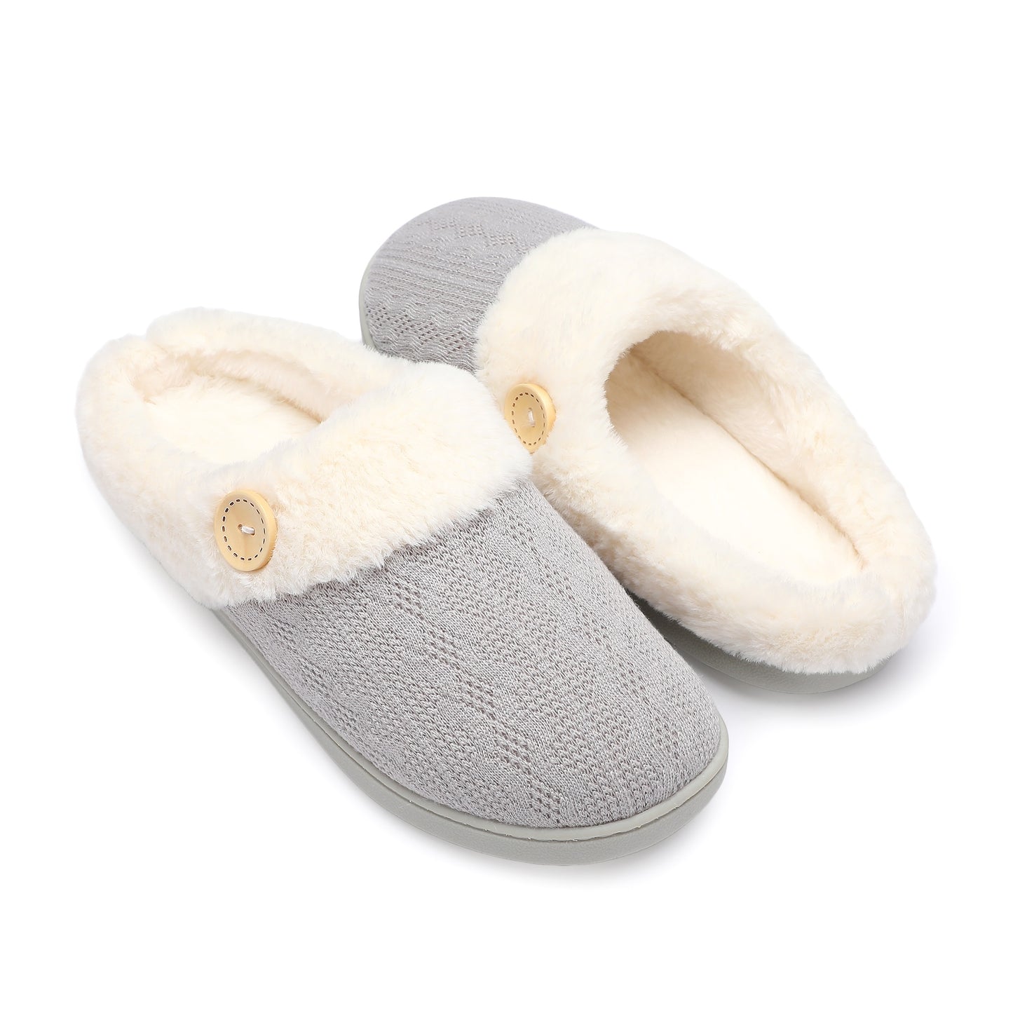 Chantomoo Womens Slipper Warm Comfy Memory Foam House Slippers Knitted Shoes Faux Fur Lined Anti-Skid Rubber Sole Bedroom Cozy Indoor Outdoor Slippers