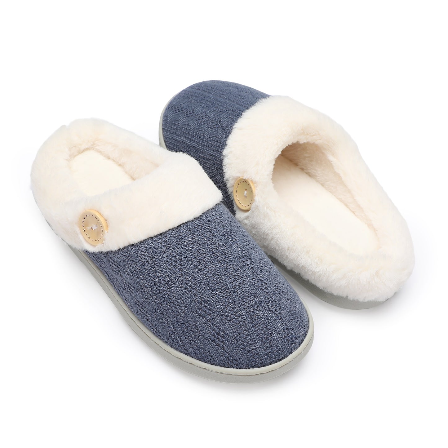 Chantomoo Womens Slipper Warm Comfy Memory Foam House Slippers Knitted Shoes Faux Fur Lined Anti-Skid Rubber Sole Bedroom Cozy Indoor Outdoor Slippers