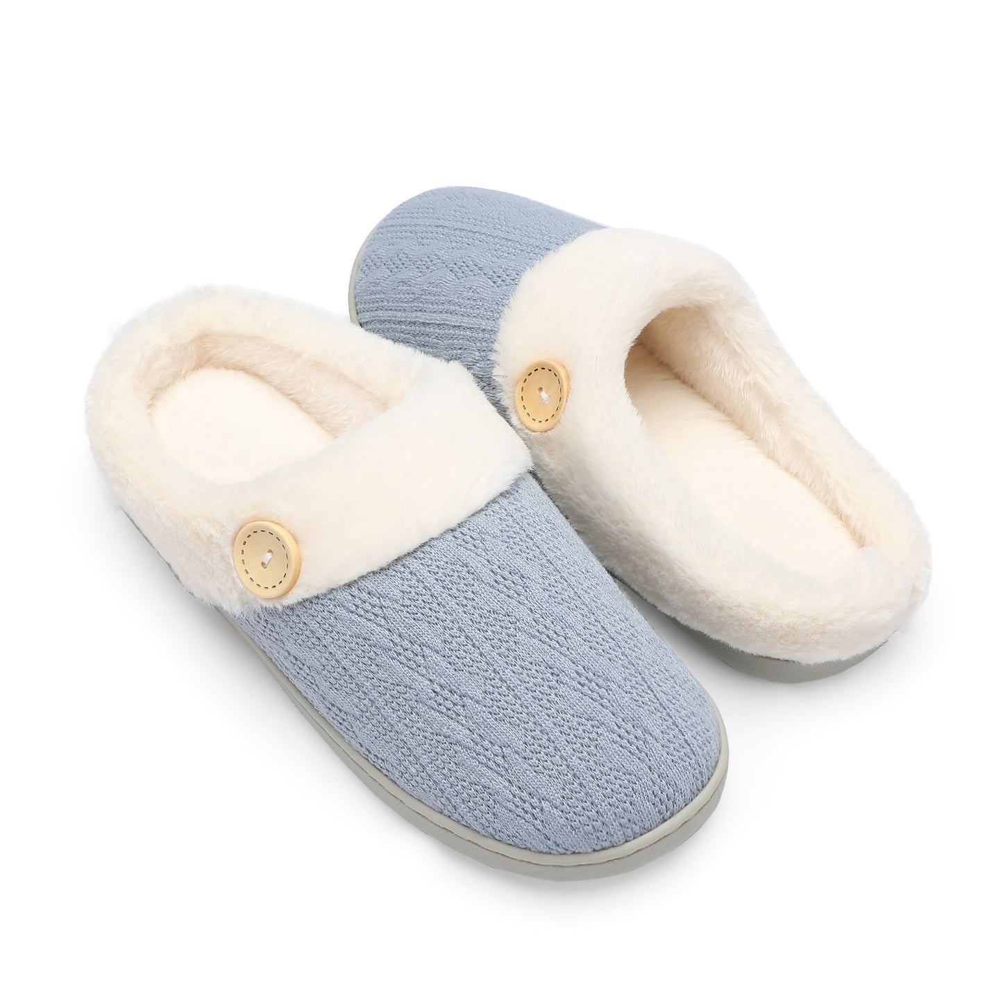 Chantomoo Womens Slipper Warm Comfy Memory Foam House Slippers Knitted Shoes Faux Fur Lined Anti-Skid Rubber Sole Bedroom Cozy Indoor Outdoor Slippers