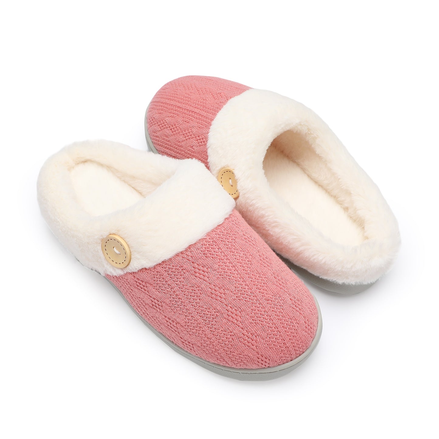 Chantomoo Womens Slipper Warm Comfy Memory Foam House Slippers Knitted Shoes Faux Fur Lined Anti-Skid Rubber Sole Bedroom Cozy Indoor Outdoor Slippers