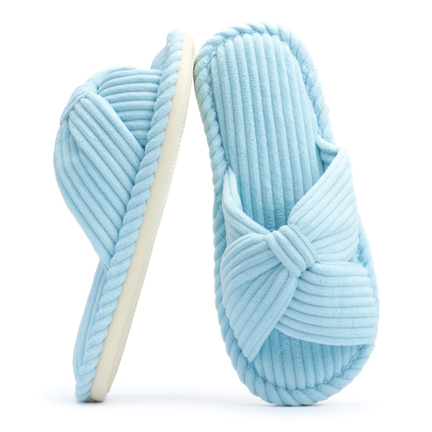 Chantomoo Slippers for Women Memory Foam House Womens Slipper Slides Home Bedroom Bathroom Spa Open Toe Corduroy Bow Slippers Cozy Comfortable