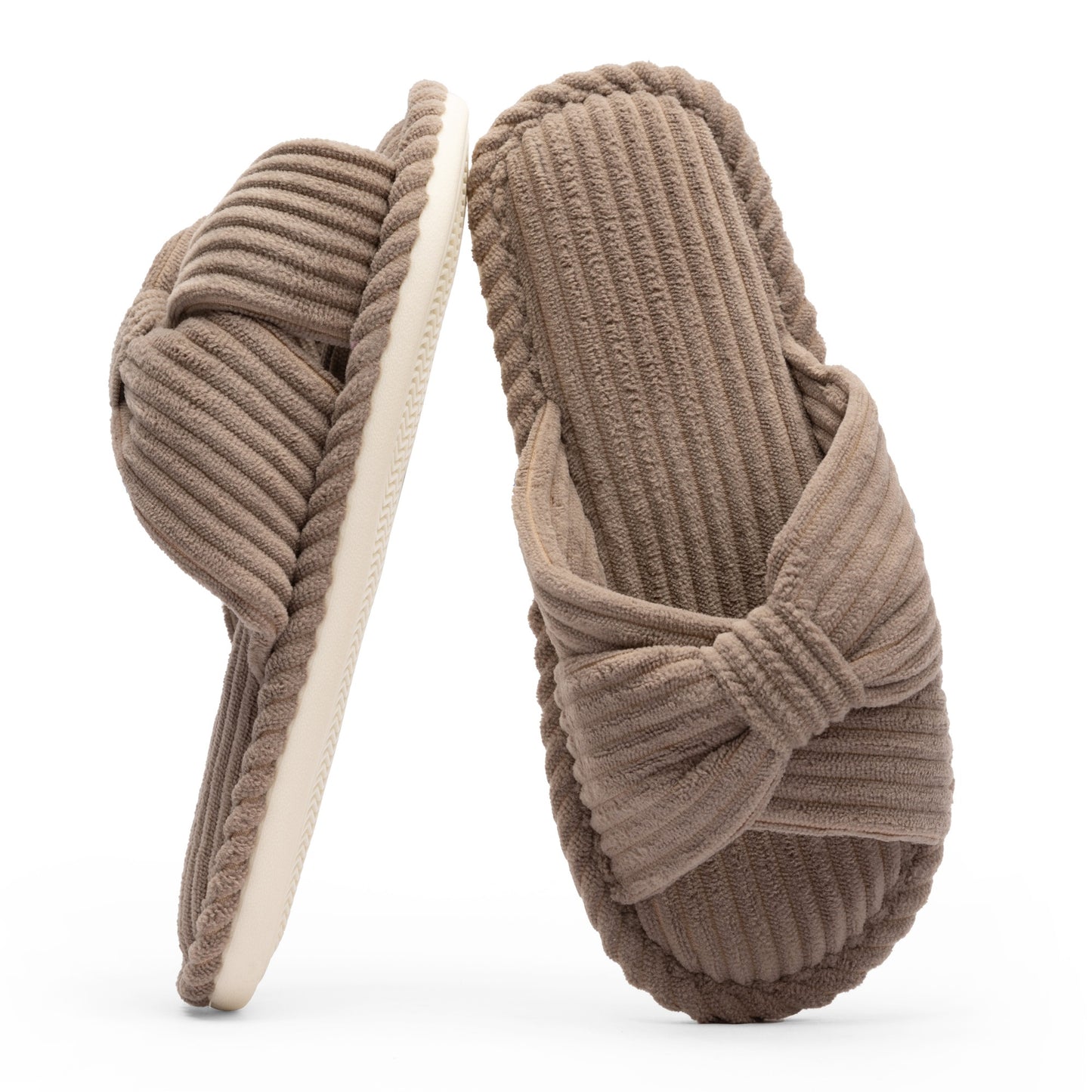 Chantomoo Slippers for Women Memory Foam House Womens Slipper Slides Home Bedroom Bathroom Spa Open Toe Corduroy Bow Slippers Cozy Comfortable