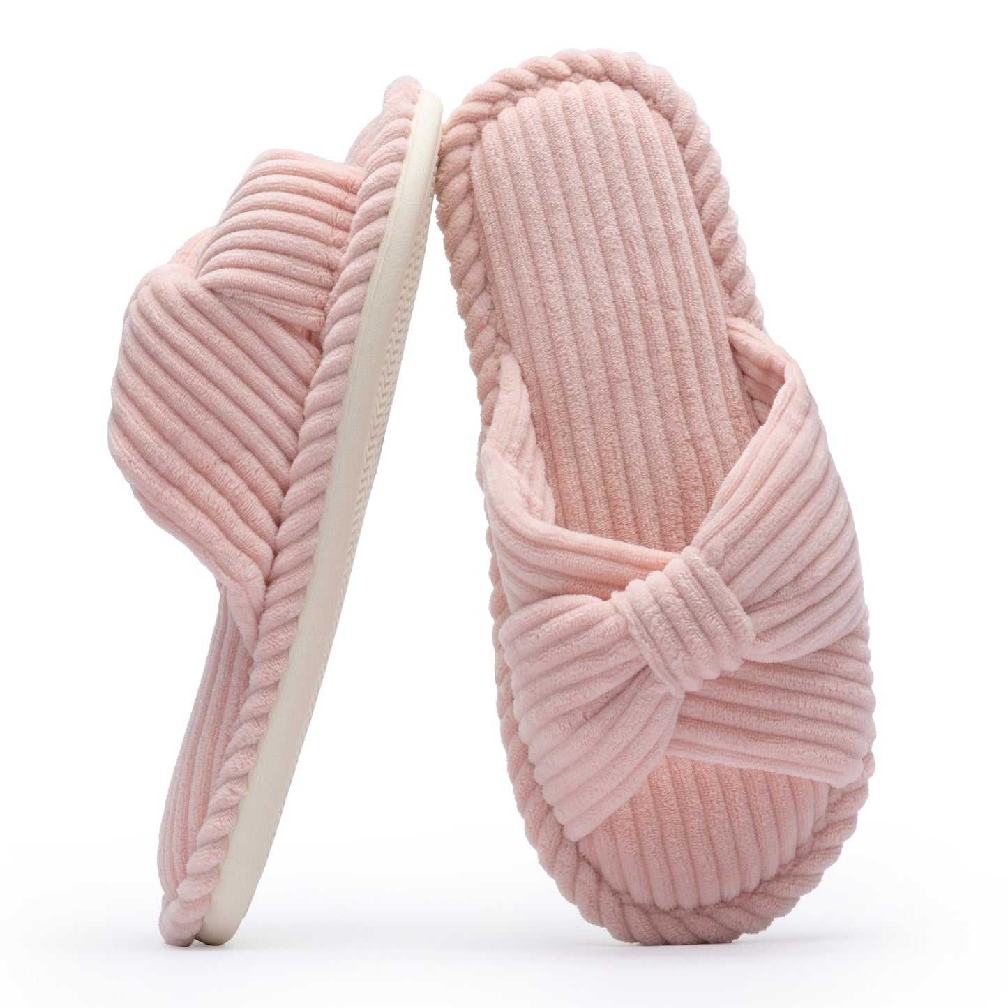 Chantomoo Slippers for Women Memory Foam House Womens Slipper Slides Home Bedroom Bathroom Spa Open Toe Corduroy Bow Slippers Cozy Comfortable