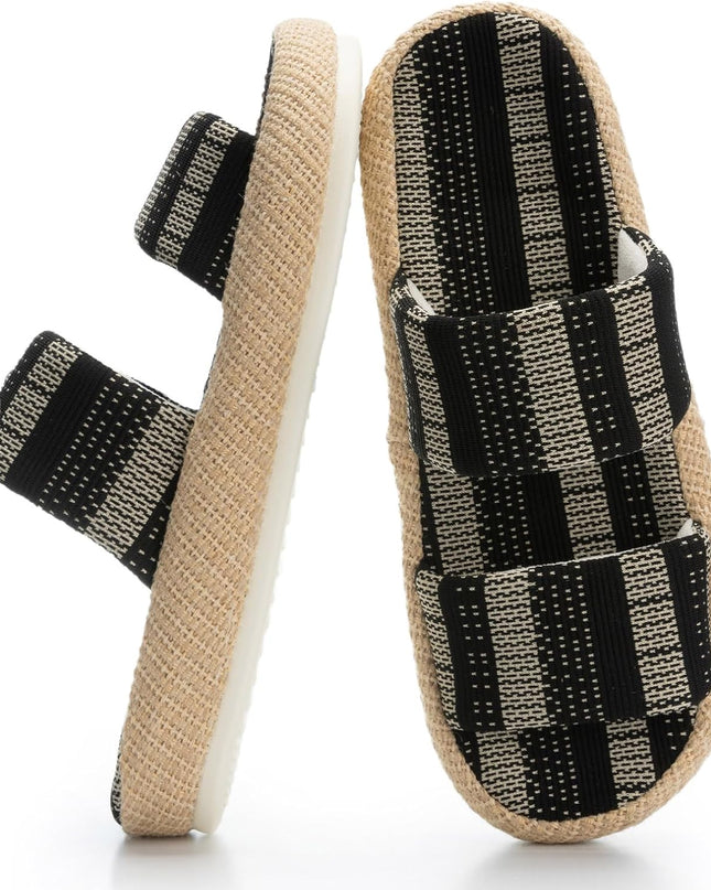 Natural Weave Two-Strap Open-Toe Slippers