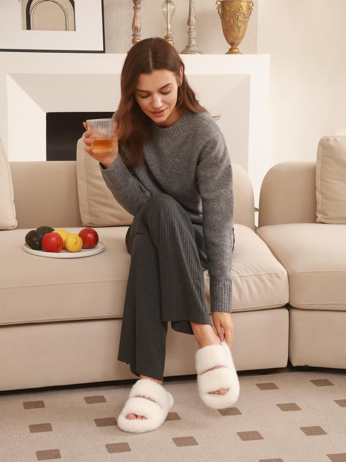 Pantuflas abiertas peludas para interiores Hush