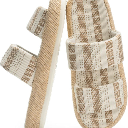 Natural Weave Two-Strap Open-Toe Slippers