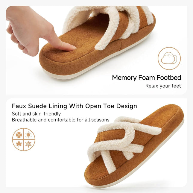 Meadow Fuzz Adjustable Open-Toe Fuzzy Slippers