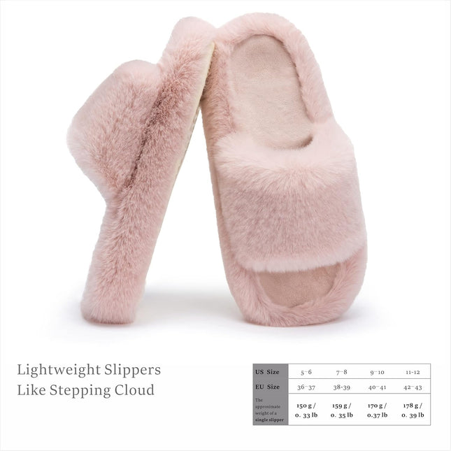 Chantomoo Damtofflor Blå Memory Foam Fuskpälsfodrade Öppna Tå-tofflor för kvinnor - US 12