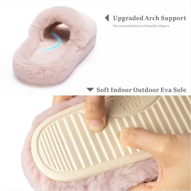 Chantomoo Damtofflor Blå Memory Foam Fuskpälsfodrade Öppna Tå-tofflor för kvinnor - US 12