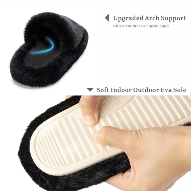 Chantomoo Damtofflor Blå Memory Foam Fuskpälsfodrade Öppna Tå-tofflor för kvinnor - US 12