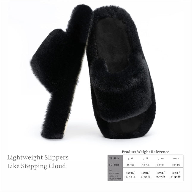 Chantomoo Damtofflor Blå Memory Foam Fuskpälsfodrade Öppna Tå-tofflor för kvinnor - US 12