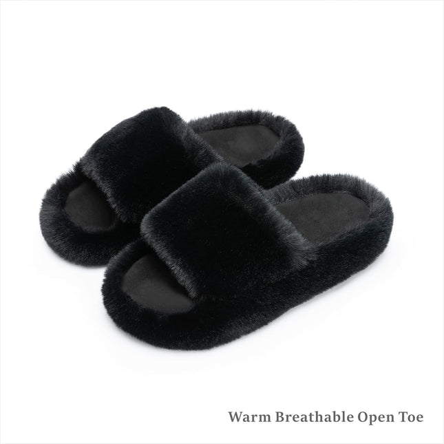 Chantomoo Damtofflor Blå Memory Foam Fuskpälsfodrade Öppna Tå-tofflor för kvinnor - US 12