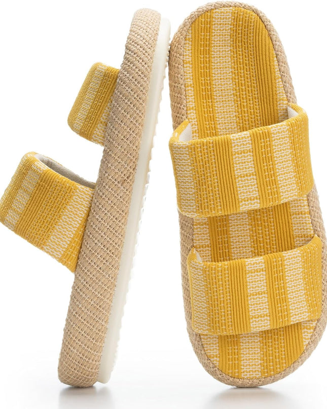 Natural Weave Two-Strap Open-Toe Slippers
