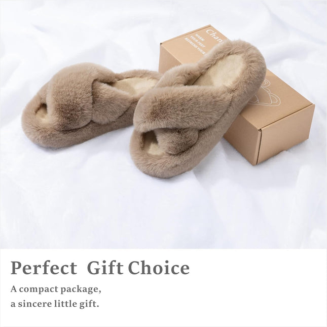 Chantomoo Damtofflor Blå Memory Foam Fuskpälsfodrade Öppna Tå-tofflor för kvinnor - US 12