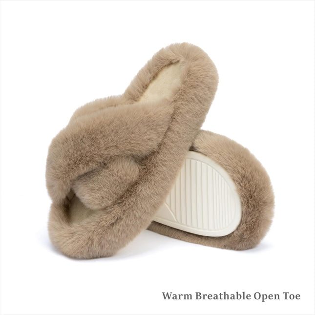 Chantomoo Damtofflor Blå Memory Foam Fuskpälsfodrade Öppna Tå-tofflor för kvinnor - US 12