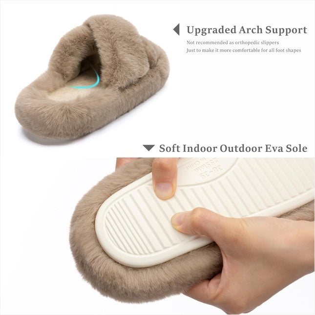 Chantomoo Damtofflor Blå Memory Foam Fuskpälsfodrade Öppna Tå-tofflor för kvinnor - US 12