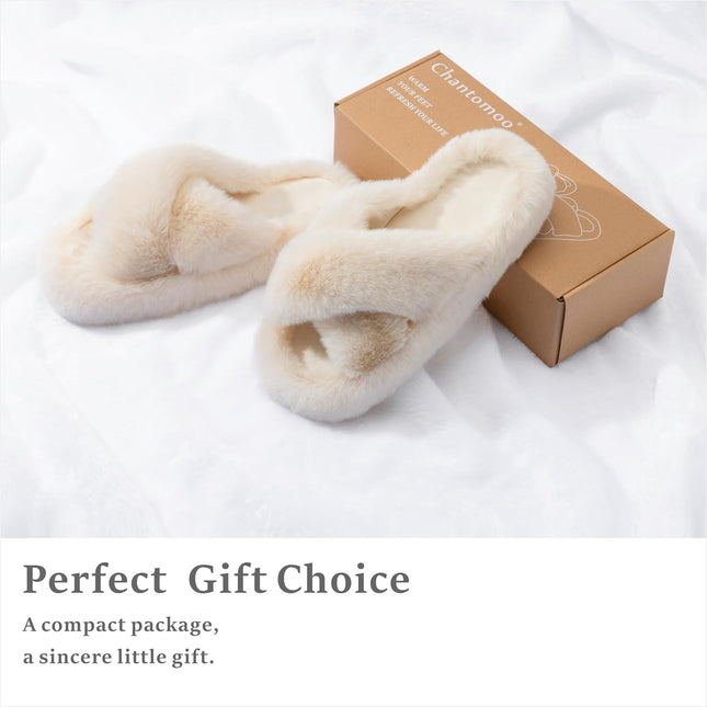 Chantomoo Damtofflor Blå Memory Foam Fuskpälsfodrade Öppna Tå-tofflor för kvinnor - US 12