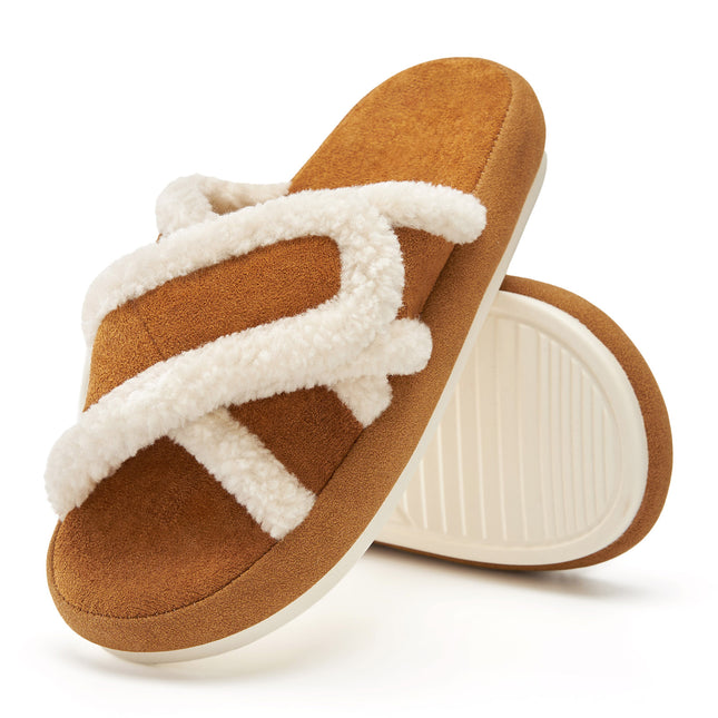 Leisure Fuzz Adjustable Open-Toe Fuzzy Slippers