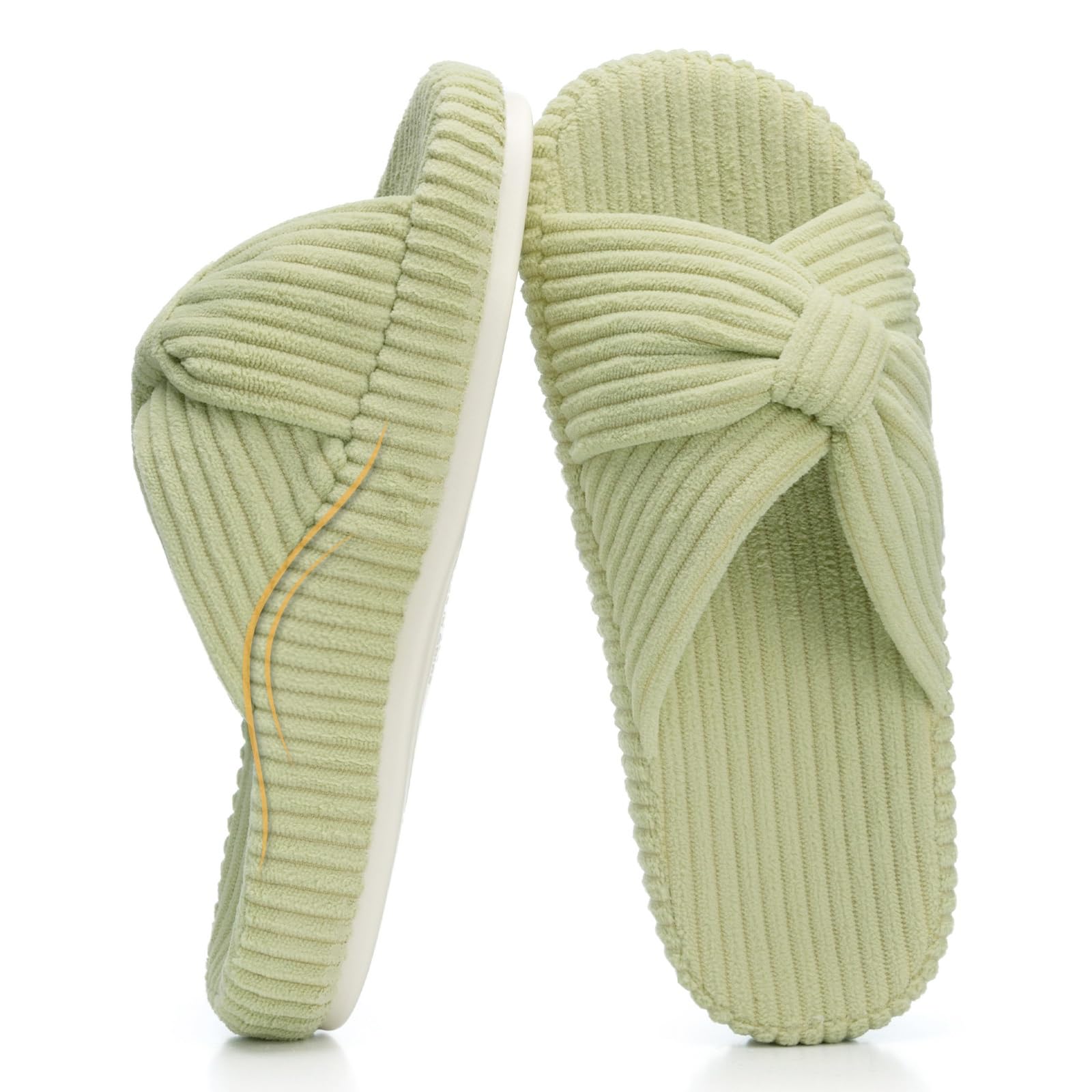HODY - Chaussons en mousse à mémoire de forme Crème pistache (édition avec soutien de la voûte plantaire)