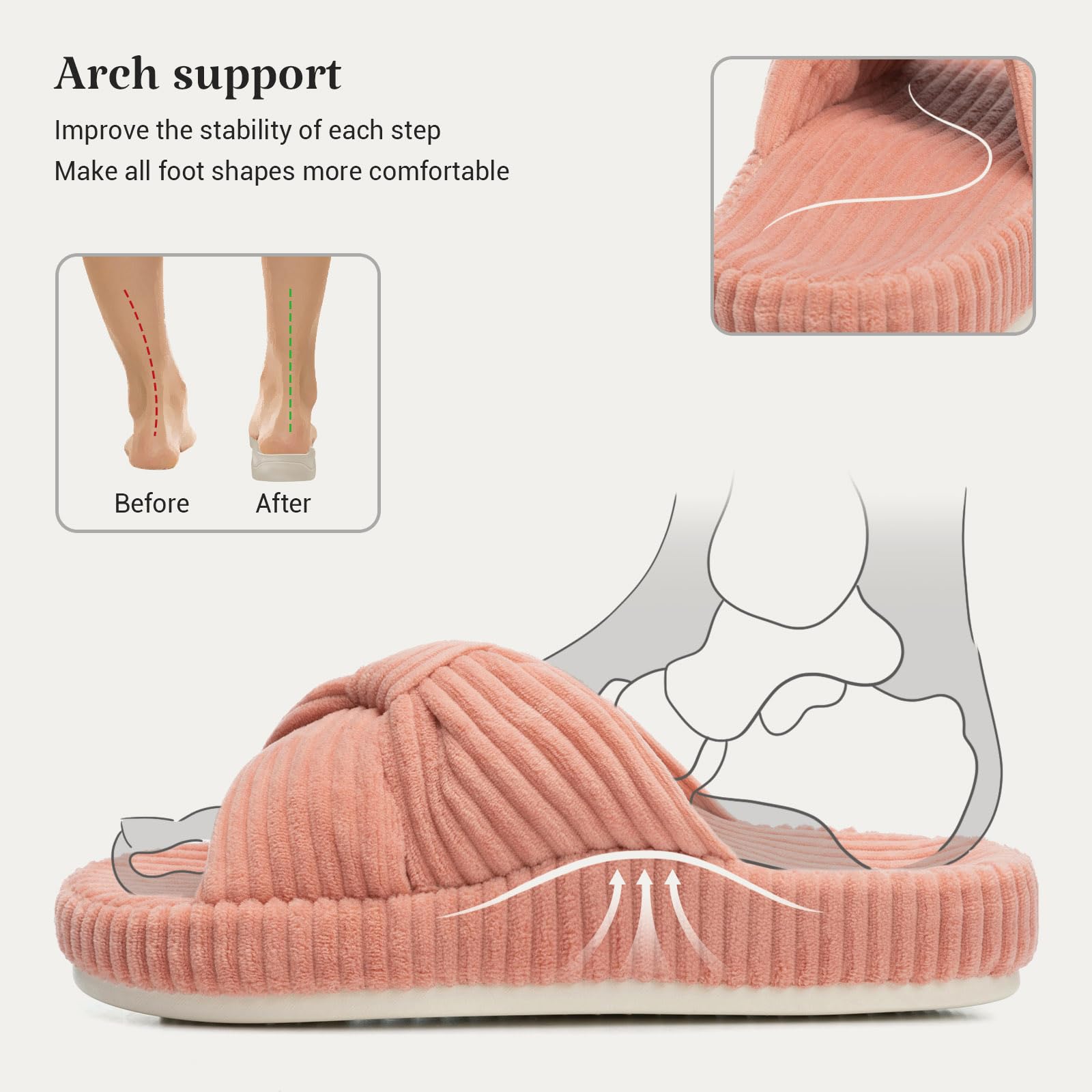 HODY - Chaussons en mousse à mémoire de forme Sorbet rose (édition avec soutien de la voûte plantaire)
