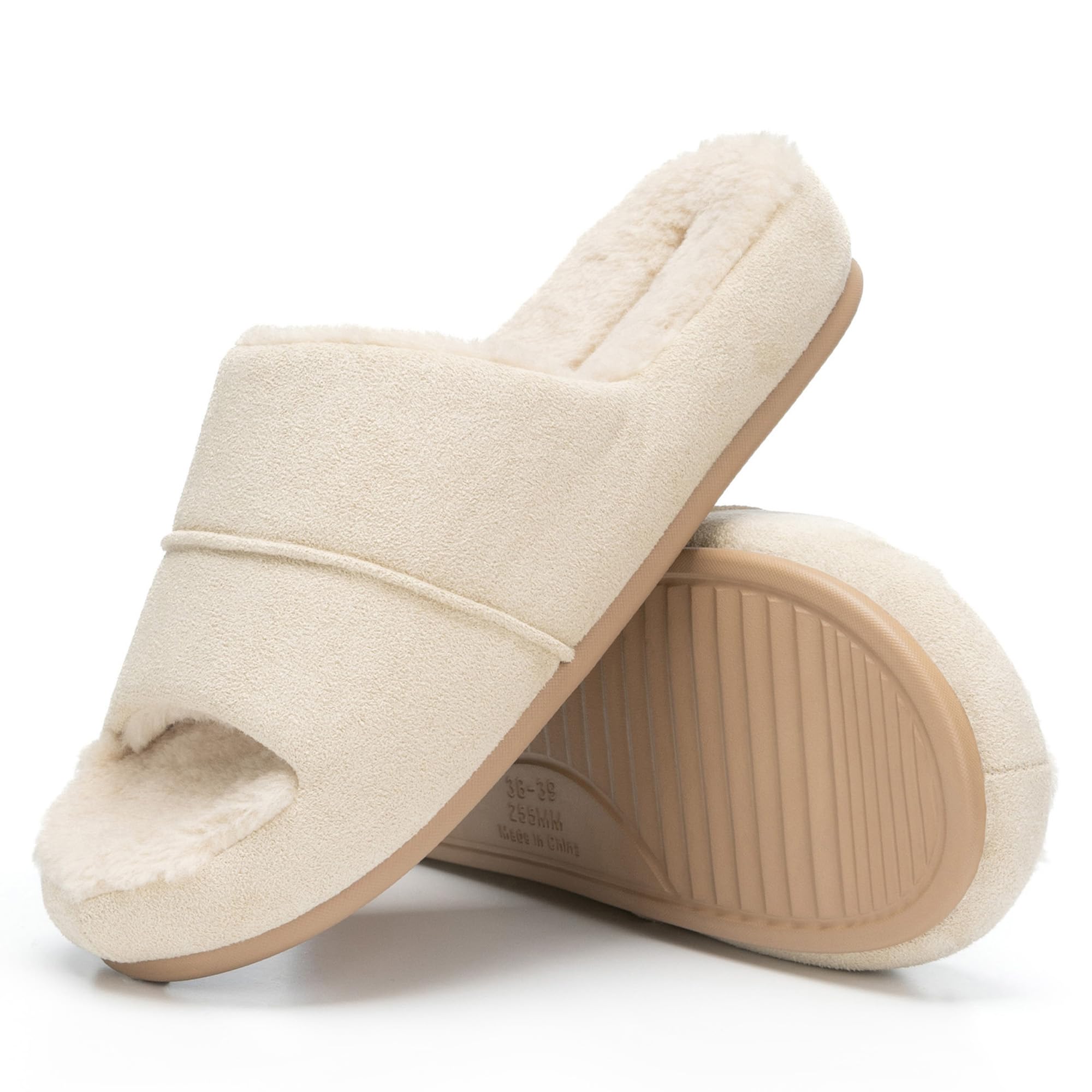 Luna-beige pantoffels met open teen en plateauzool