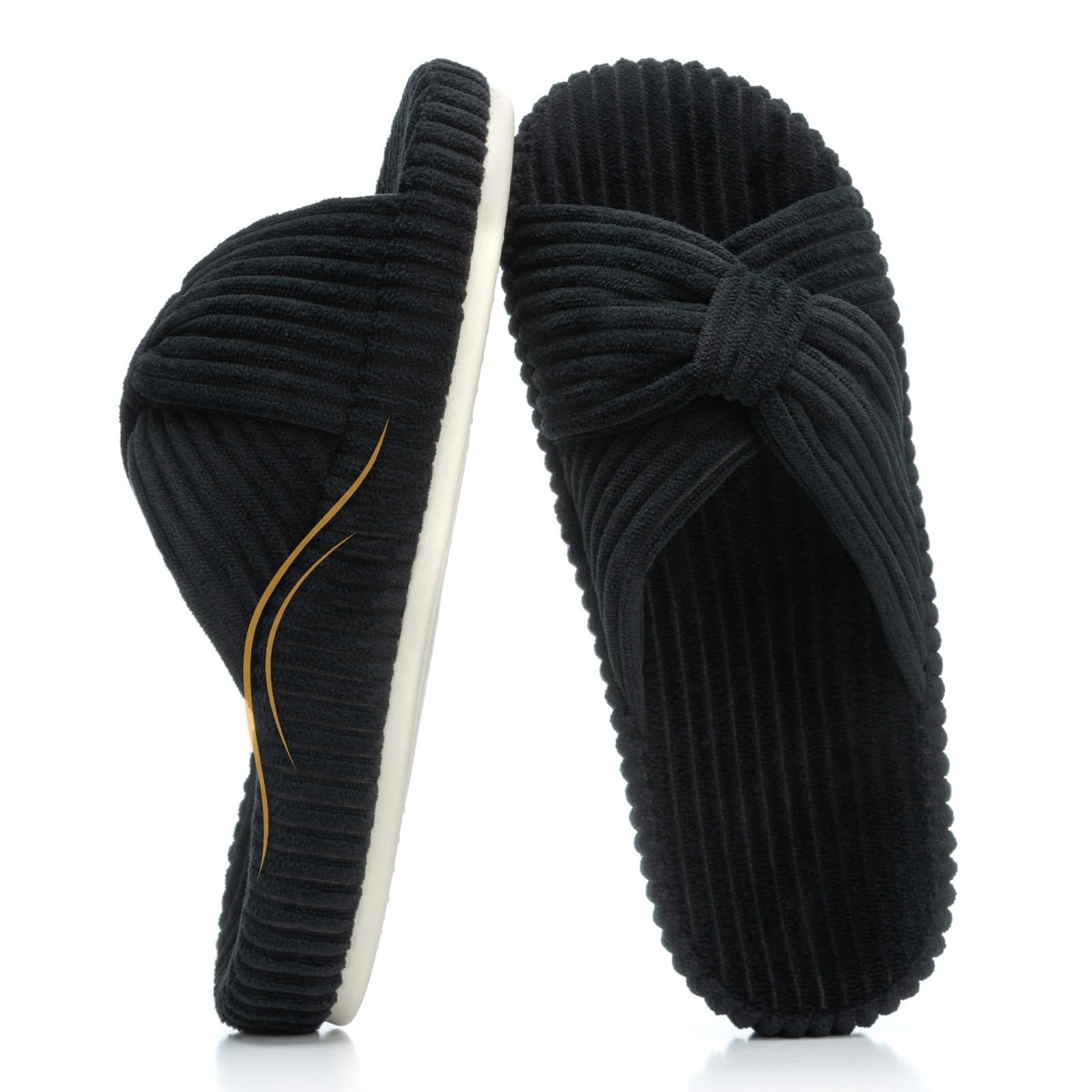 HODY - Chaussons en mousse à mémoire de forme Onyx nocturne (édition avec soutien de la voûte plantaire)