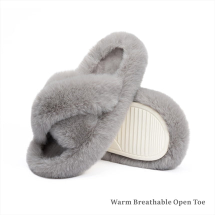 Chantomoo Damtofflor Blå Memory Foam Fuskpälsfodrade Öppna Tå-tofflor för kvinnor - US 12