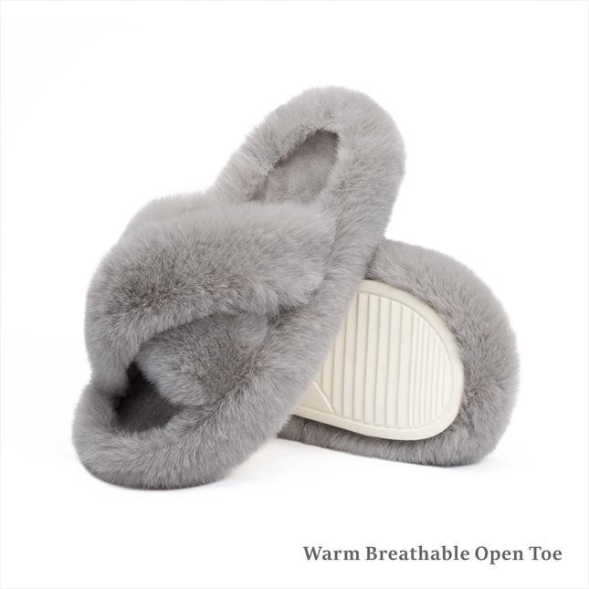 Chantomoo Damtofflor Blå Memory Foam Fuskpälsfodrade Öppna Tå-tofflor för kvinnor - US 12
