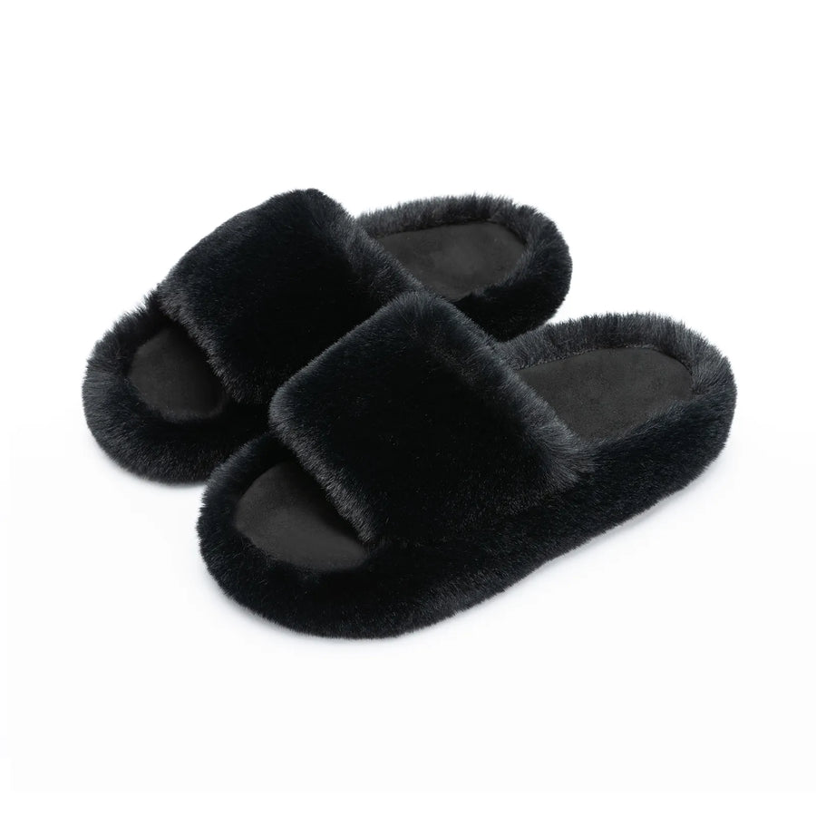 Turquoise Fuzzy Memory Foam Open Toe Slippers