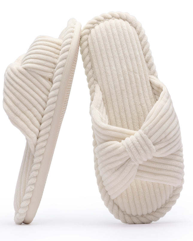 Corduroy Bow Tie Slippers