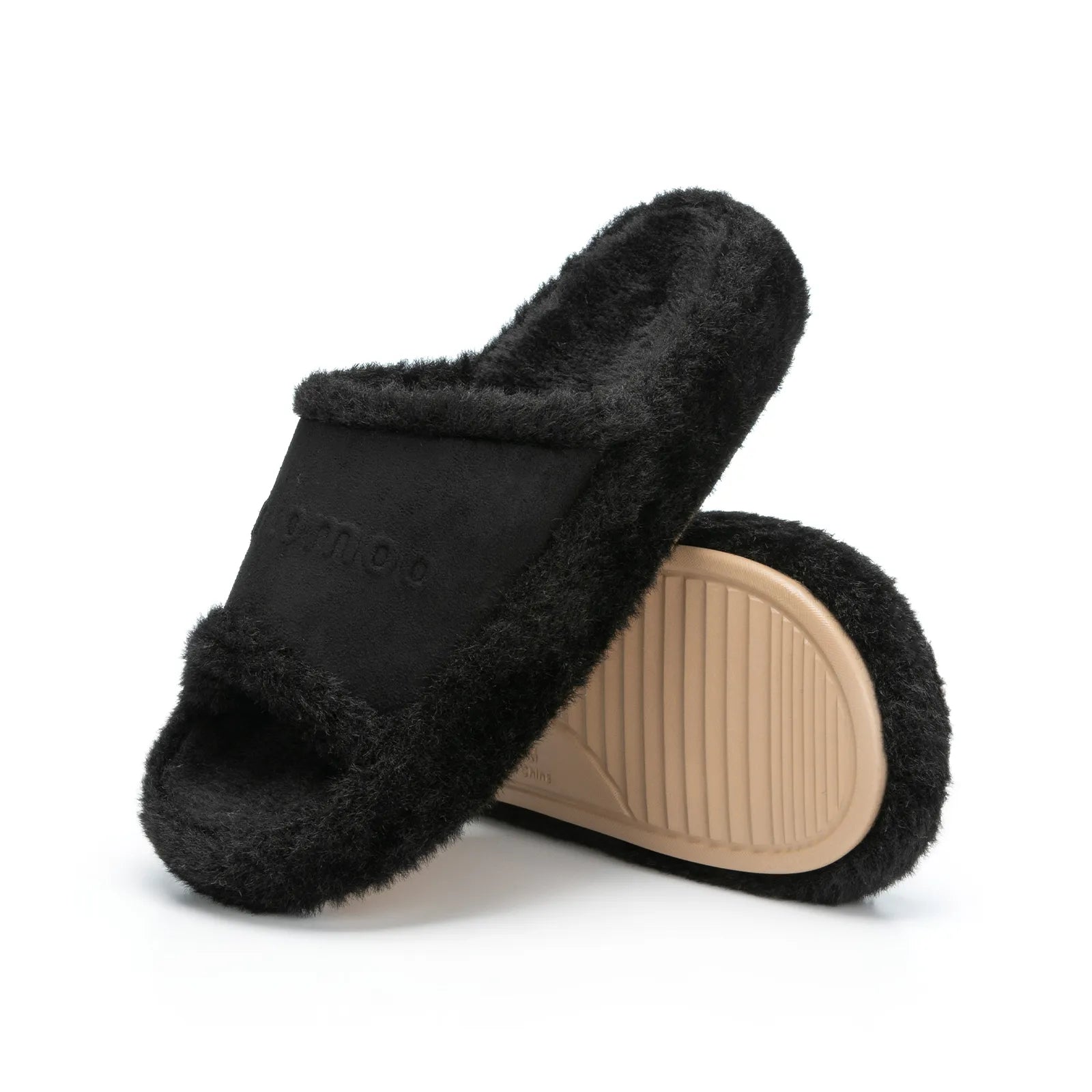 PlushVale Black Platform Slippers