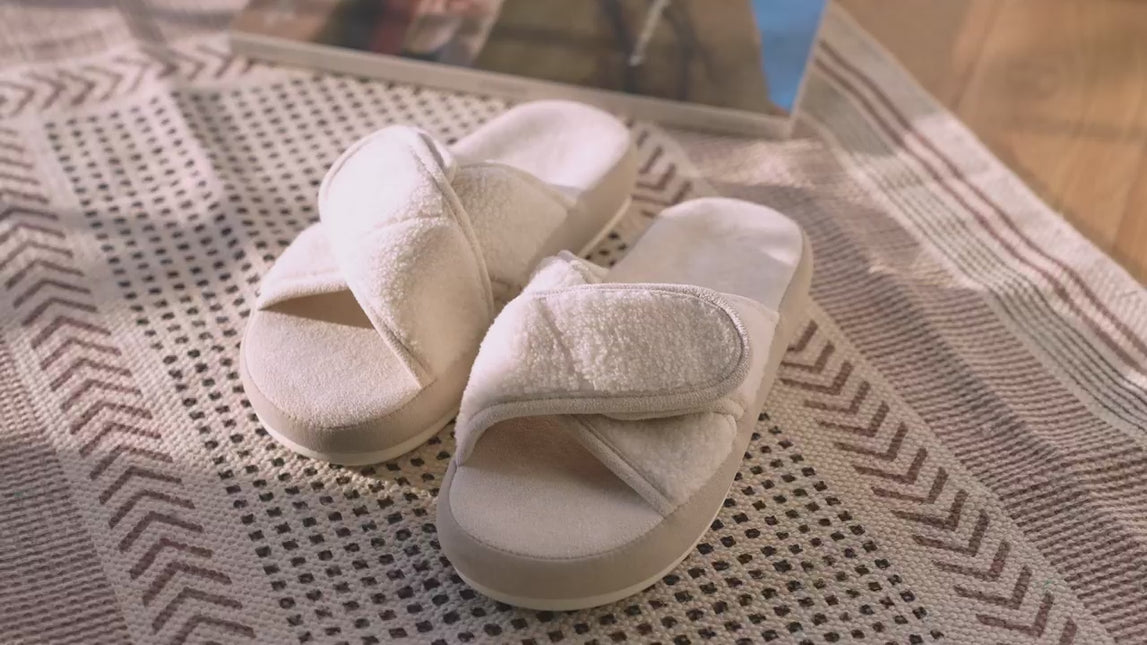 Meadow Fuzz Adjustable Open-Toe Fuzzy Slippers